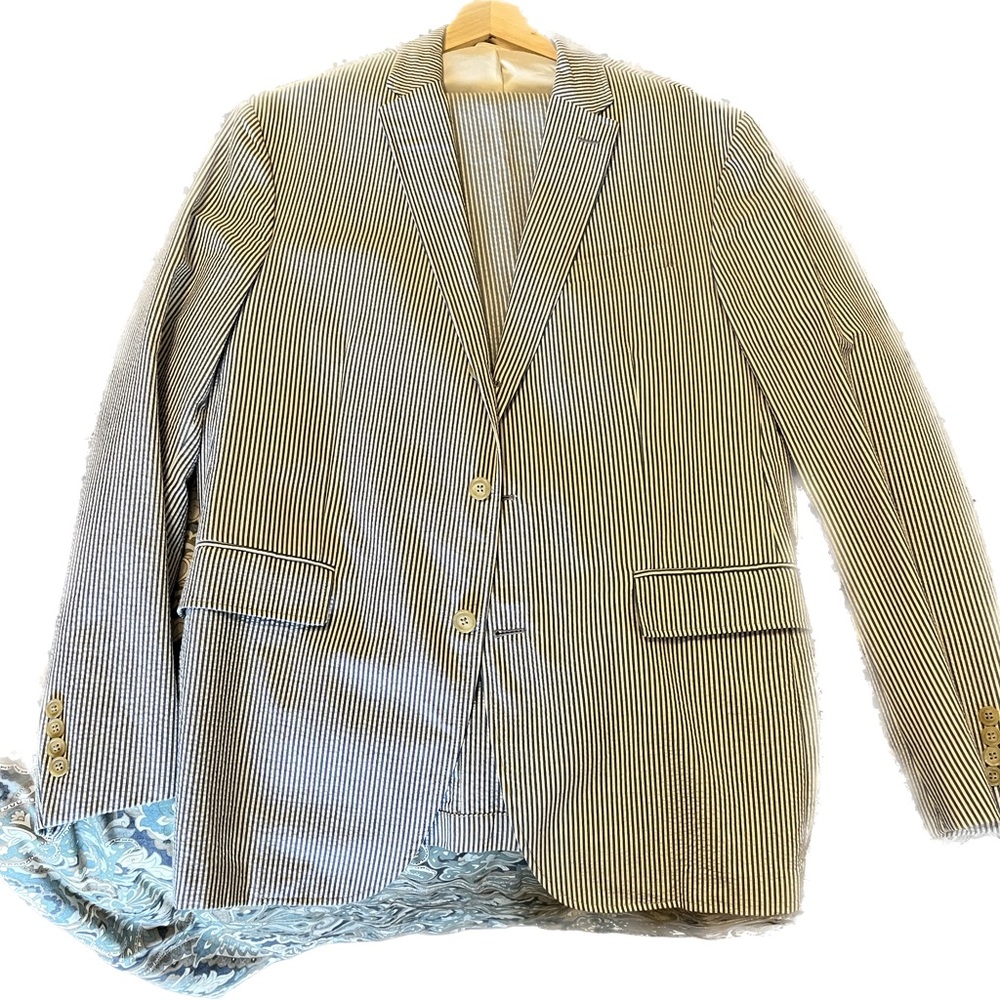 Ralph Lauren classic blue Seersucker Suit 44R. 36x30 pants